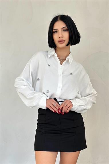 Wholesale White Stone Embroidered Shirt