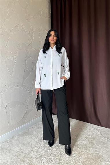 Wholesale White Stone Embroidered Shirt