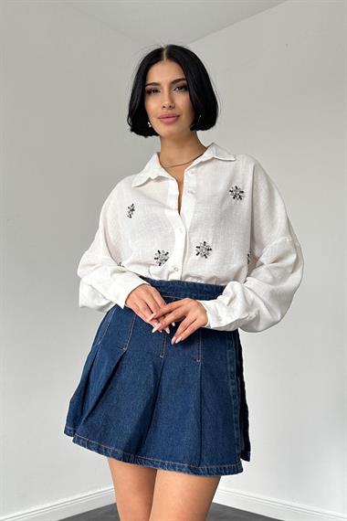 Wholesale White Stone Embroidered Shirt