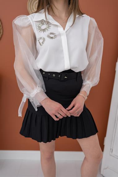 Toptan Beyaz Taş İşlemeli Gömlek