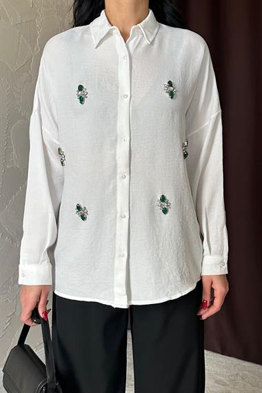 Wholesale White Stone Embroidered Shirt