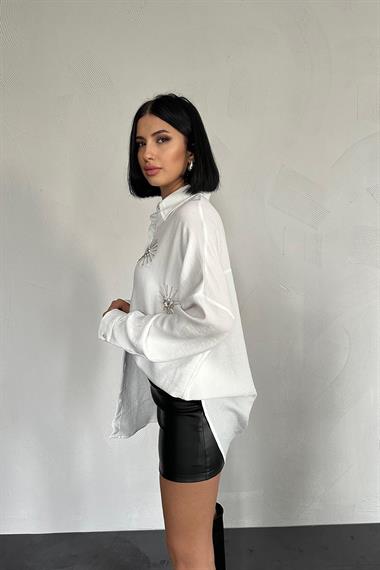 Wholesale White Stone Embroidered Shirt