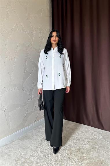 Wholesale White Stone Embroidered Shirt