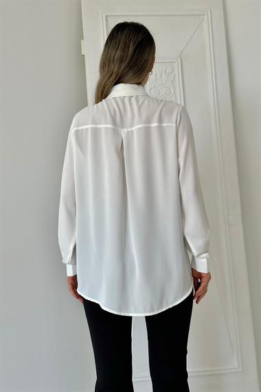 Wholesale White Stone Embroidered Satin Shirt