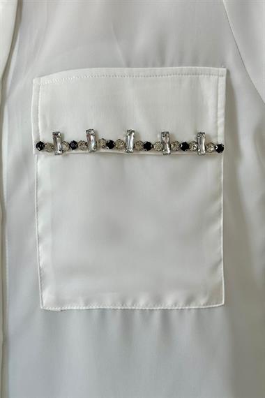 Wholesale White Stone Embroidered Satin Shirt