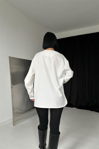 Toptan Beyaz Yakası Broşlu Bluz