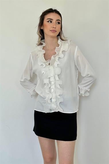 Wholesale White Flounce Collar Shirt