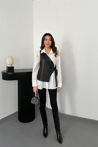 Toptan Beyaz Yandan Bağlamalı Yelek Gömlek