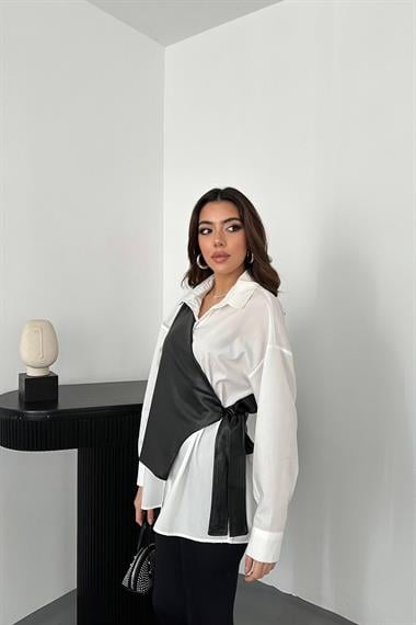 Toptan Beyaz Yandan Bağlamalı Yelek Gömlek