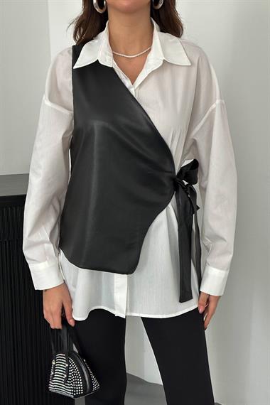 Toptan Beyaz Yandan Bağlamalı Yelek Gömlek