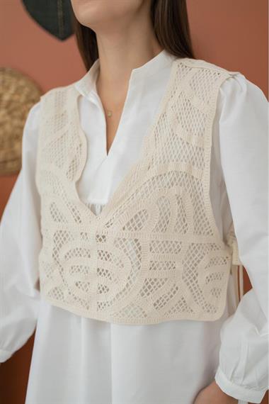 Toptan Beyaz Yelekli Poplin Elbise