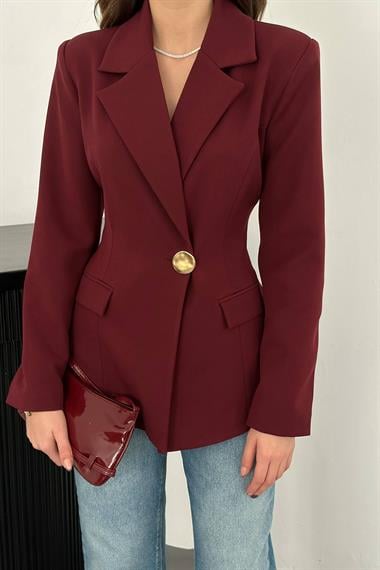 Toptan Bordo Belden Oturtmalı Blazer Ceket
