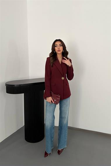 Toptan Bordo Belden Oturtmalı Blazer Ceket
