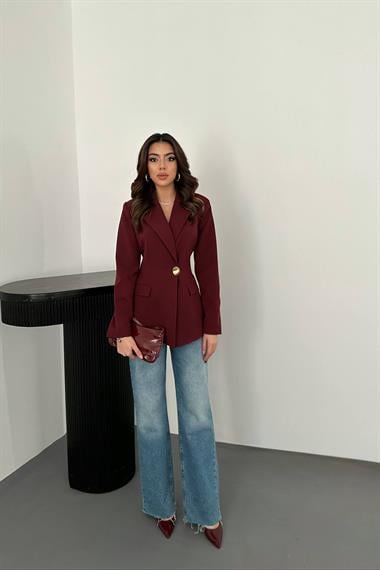Toptan Bordo Belden Oturtmalı Blazer Ceket
