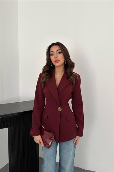 Toptan Bordo Belden Oturtmalı Blazer Ceket