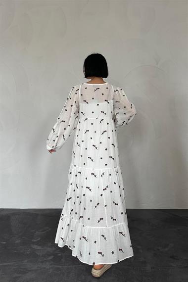 Toptan Bordo Çiçekli Vual Elbise