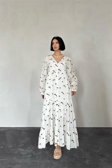 Toptan Bordo Çiçekli Vual Elbise