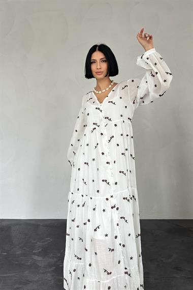 Toptan Bordo Çiçekli Vual Elbise