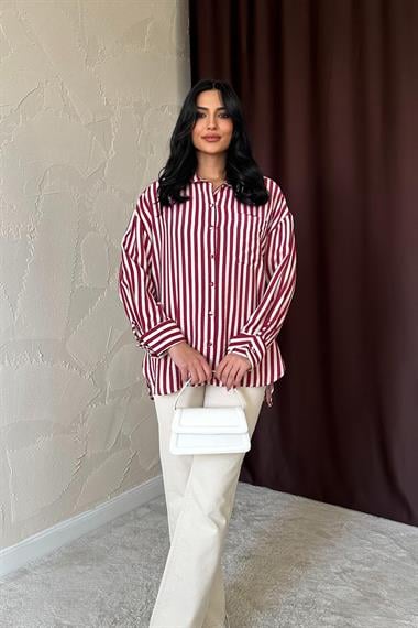 Wholesale Burgundy Striped Shirt