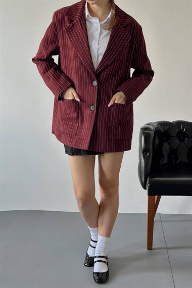 Toptan Bordo Çizgili Oversize Ceket