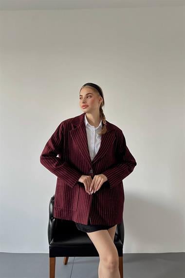 Toptan Bordo Çizgili Oversize Ceket