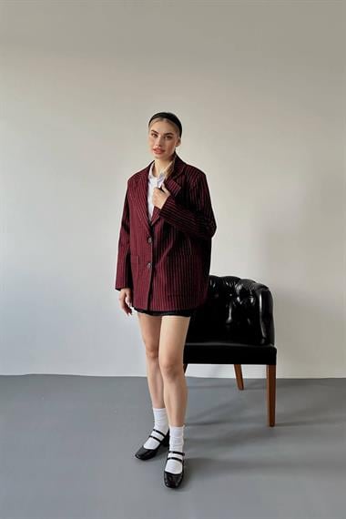 Toptan Bordo Çizgili Oversize Ceket