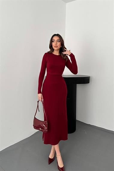 Toptan Bordo Croplu Akrilik Elbise
