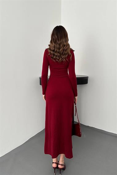 Toptan Bordo Croplu Akrilik Elbise