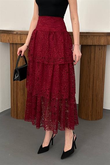 Toptan Bordo Dantelli Kat Kat Etek