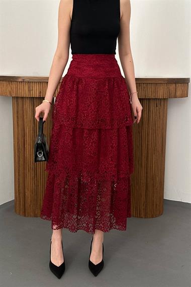 Toptan Bordo Dantelli Kat Kat Etek