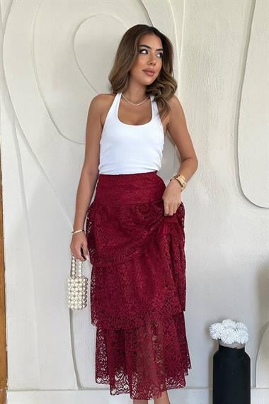 Toptan Bordo Dantelli Kat Kat Etek