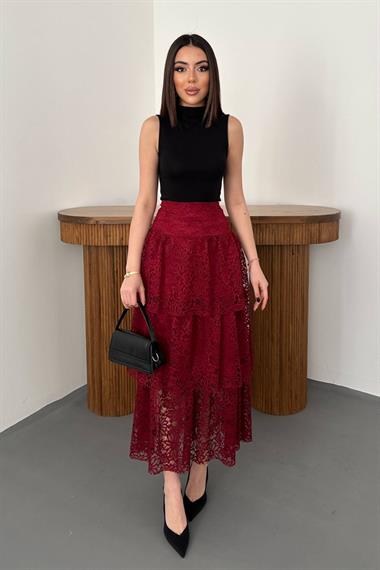 Toptan Bordo Dantelli Kat Kat Etek