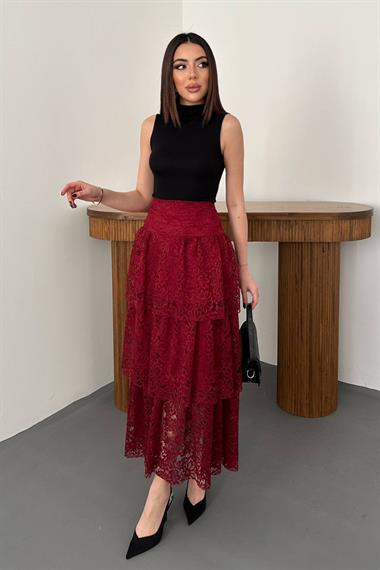 Toptan Bordo Dantelli Kat Kat Etek
