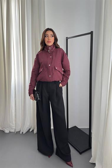 Toptan Bordo Dik Yakalı Kısa Ceket
