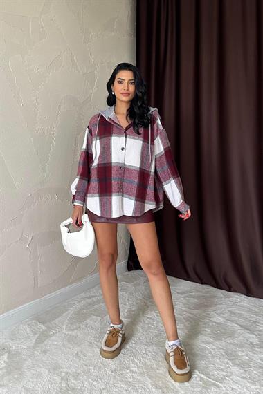 Wholesale Burgundy Hooded Lumberjack Shirt