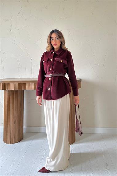 Toptan Bordo Kaşe Gold Düğmeli Gömlek