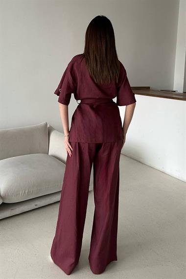 Toptan Bordo Keten Gömlekli Takım