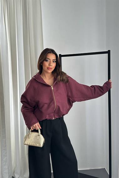 Toptan Bordo Kısa Kapüşonlu Ceket