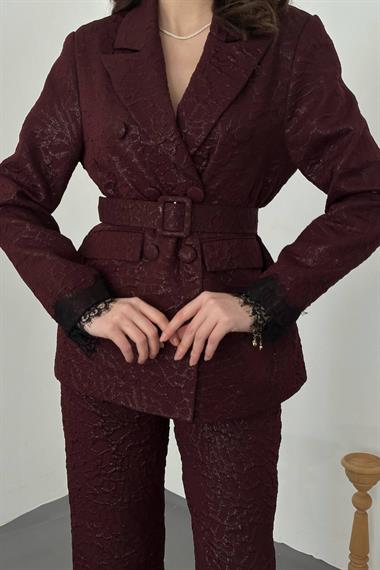 Toptan Bordo Kolları Dantelli Takım