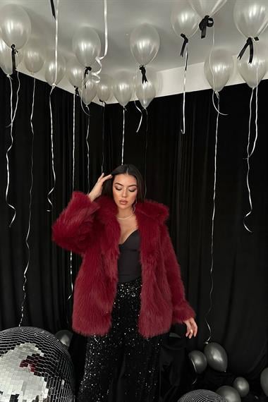 Toptan Bordo Kürk Montlu Ceket