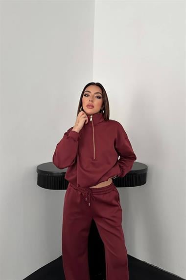 Toptan Bordo Önü Fermuarlı Scuba Takım