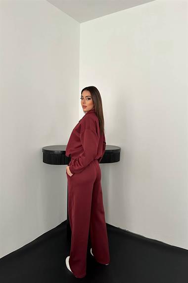 Toptan Bordo Önü Fermuarlı Scuba Takım