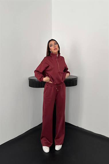 Toptan Bordo Önü Fermuarlı Scuba Takım