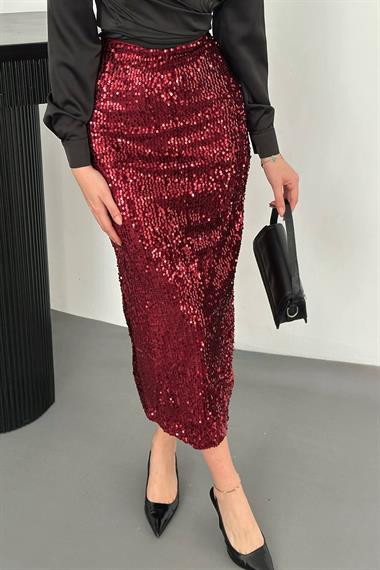 Toptan Bordo Pulpayetli Parlak Etek