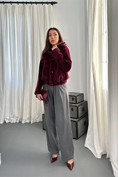 Toptan Bordo Tüylü Bomber Ceket