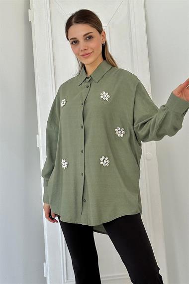 Toptan Çağla 6 Parça Çiçek Desen Taşlı Gömlek