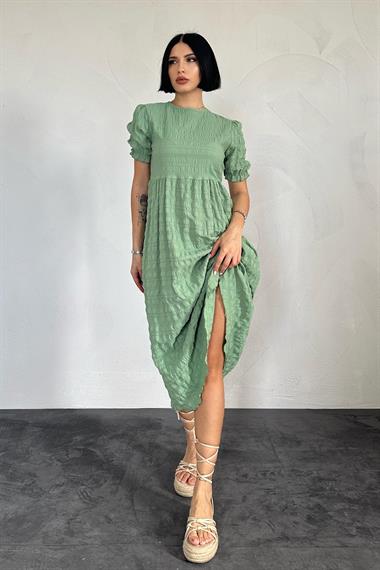 Toptan Çağla Gofre Elbise