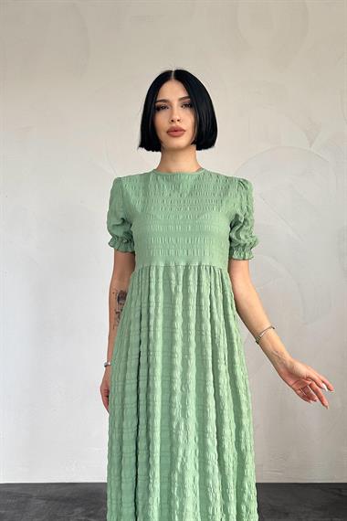 Toptan Çağla Gofre Elbise