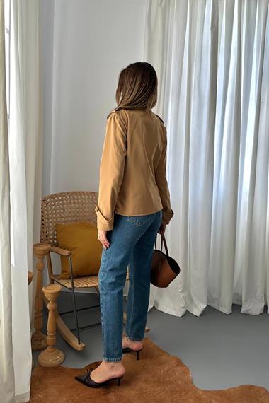 Toptan Camel Çift Katlı Kısa Ceket