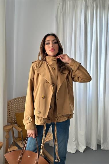 Toptan Camel Çift Katlı Kısa Ceket